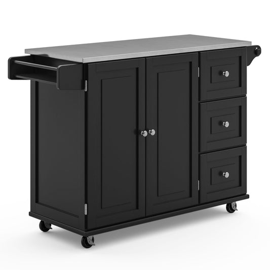 Dolly Madison Black Kitchen Cart - Stainless Steel Top and Drawers