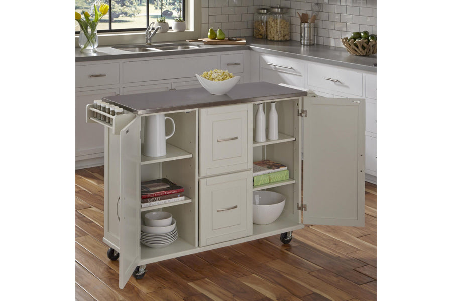 Dolly Madison Off-White Kitchen Cart - Stainless Steel Top