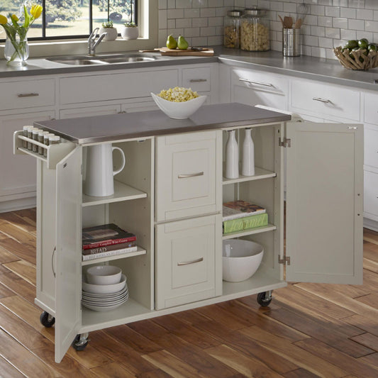 Dolly Madison Off-White Kitchen Cart - Stainless Steel Top