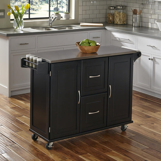 Dolly Madison Black Kitchen Cart - Stainless Steel Top