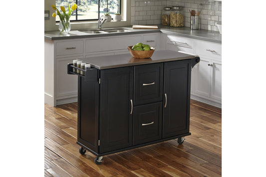 Dolly Madison Black Kitchen Cart - Stainless Steel Top