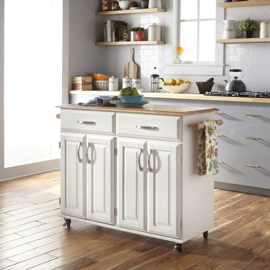 Dolly Madison Off-White Kitchen Cart - Wood Top