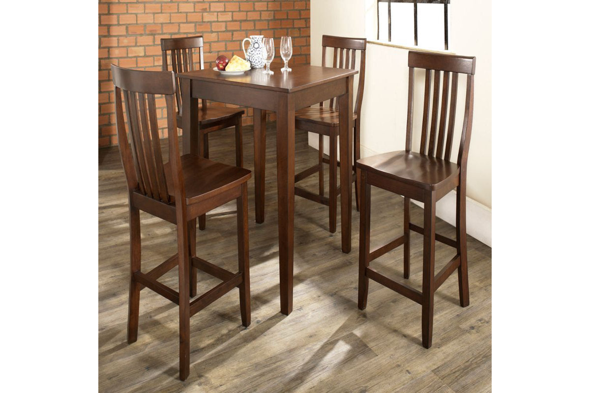 5Pc Pub Dining Set W/School House Stools - Mahogany