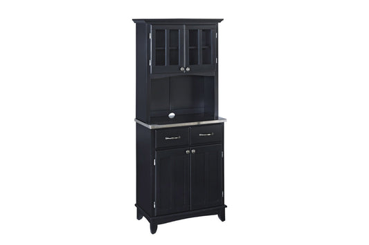 Buffet of Buffets Black with Hutch - Stainless Steel Top