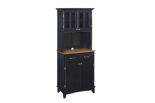 Buffet of Buffets Black with Hutch - Brown Hardwood Top