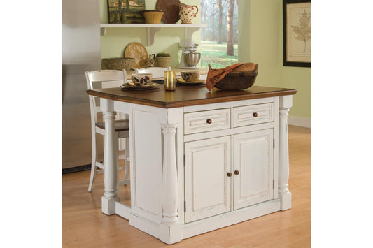 Monarch Off-White Kitchen Island Set - Wood Top with Drop leaf