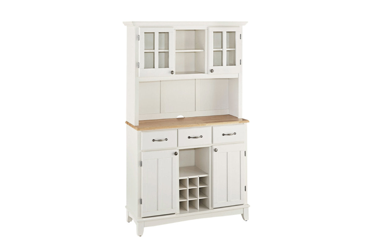 Buffet of Buffets Off-White Buffet with Hutch and Wine Rack - Hardwood Top