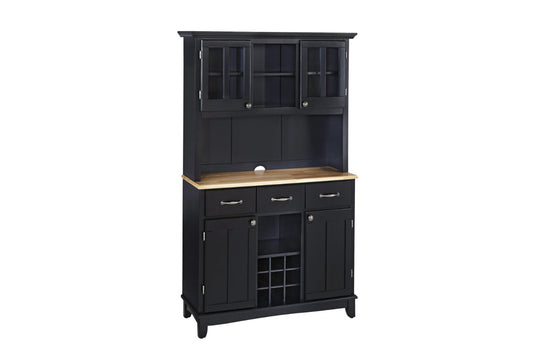 Buffet of Buffets Black with Hutch and Wine Rack - Hardwood Top