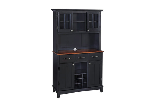Buffet of Buffets Black with Hutch and Wine Rack - Cherry Hardwood Top