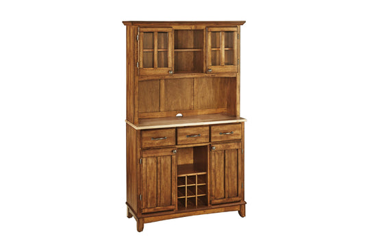 Buffet of Buffets Brown Buffet with Hutch and Wine Rack - Hardwood Top