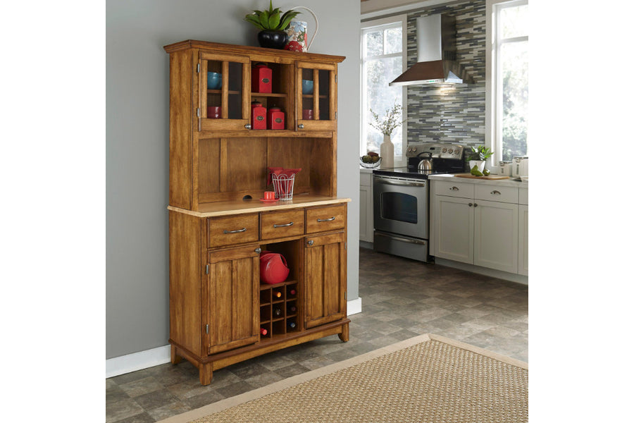 Buffet of Buffets Brown Buffet with Hutch and Wine Rack - Hardwood Top