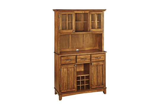 Buffet of Buffets Brown with Hutch and Wine Rack - Brown Hardwood Top