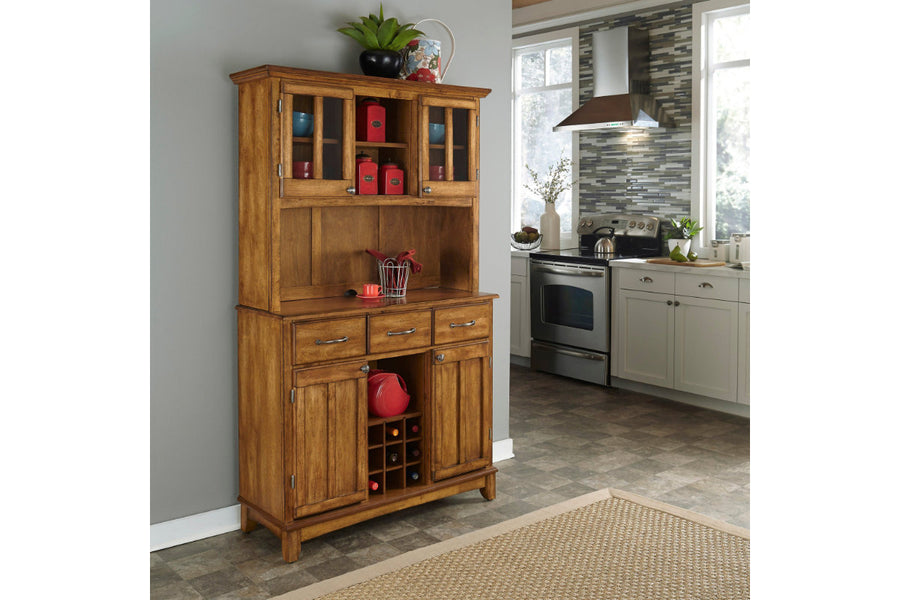 Buffet of Buffets Brown with Hutch and Wine Rack - Brown Hardwood Top