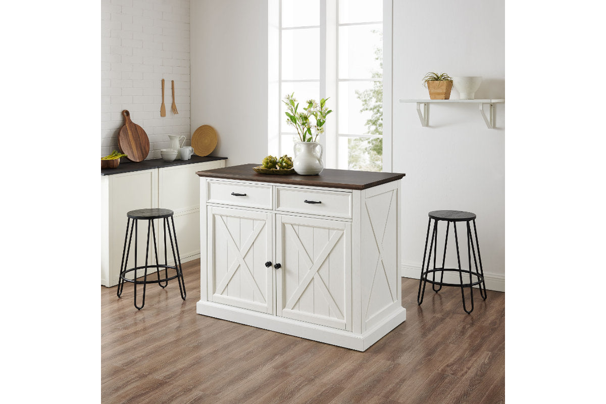 Clifton Kitchen Island W/Ava Stools - Distressed White