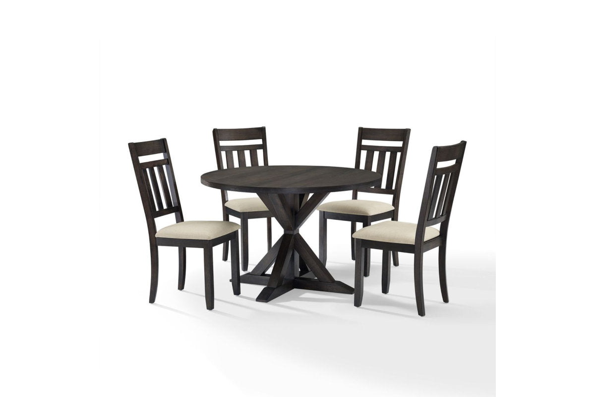 Hayden 5Pc Round Dining Set W/Slat Back Chairs- Slate