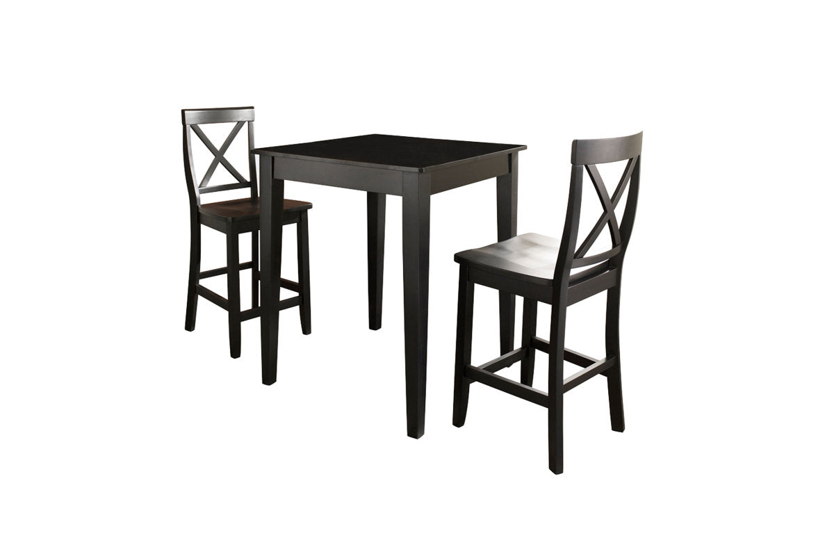 3Pc Pub Dining Set W/X-Back Stools - Black