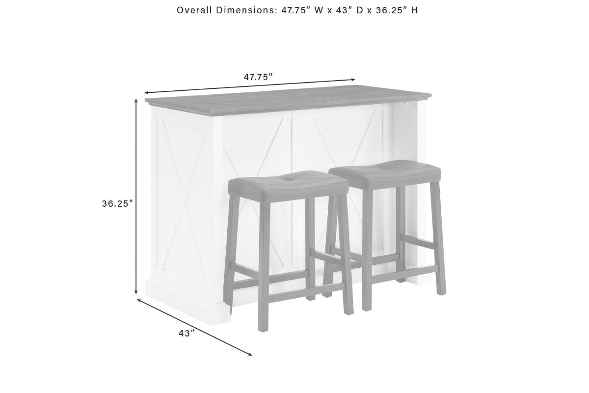 Clifton Kitchen Island W/Uph Saddle Stools - Distressed White