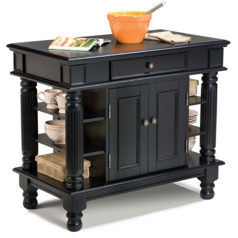 Americana Black Kitchen Island W/Black Wood Top