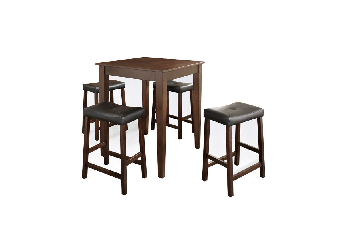 5Pc Pub Dining Set W/Upholstered Saddle Stools - Mahogany