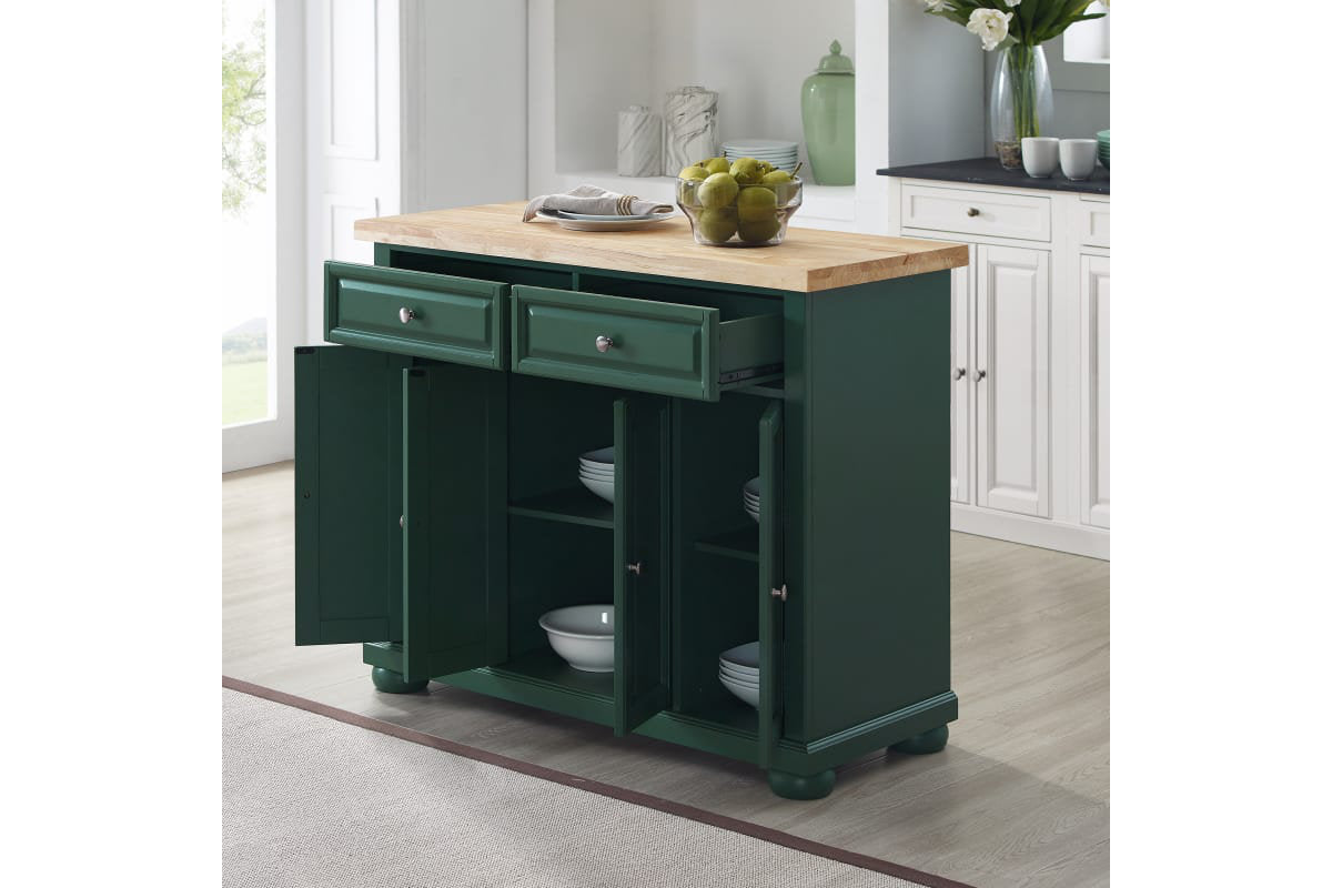 Madison Kitchen Island/Cart - Emerald Green & Natural