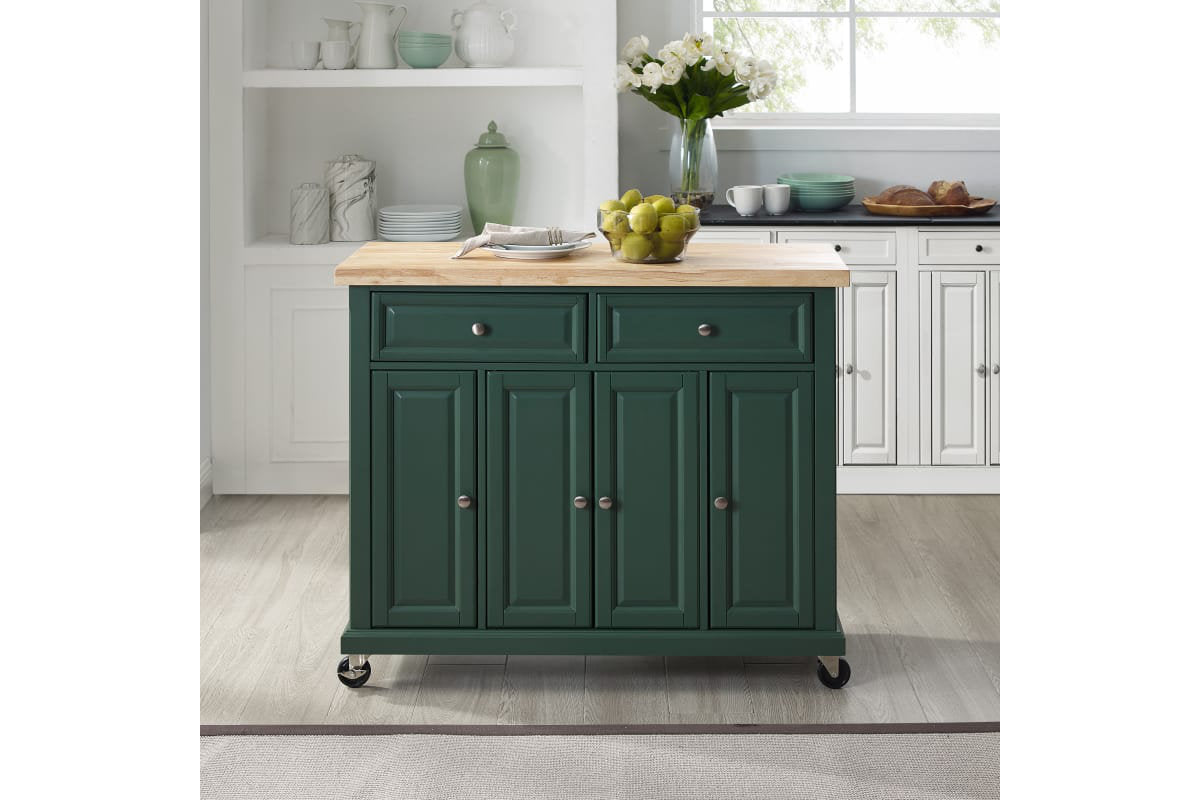 Madison Kitchen Island/Cart - Emerald Green & Natural