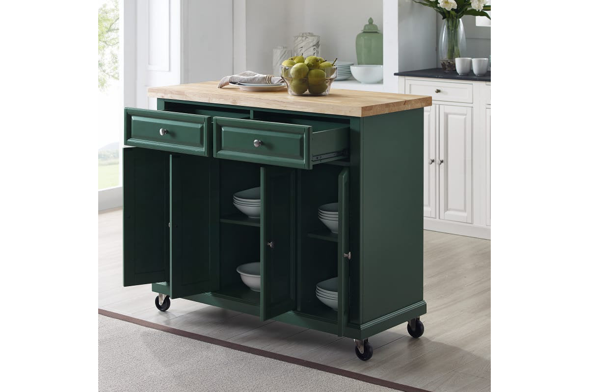 Madison Kitchen Island/Cart - Emerald Green & Natural