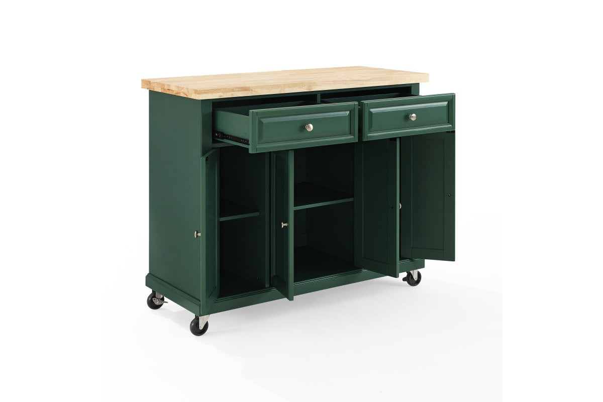 Madison Kitchen Island/Cart - Emerald Green & Natural