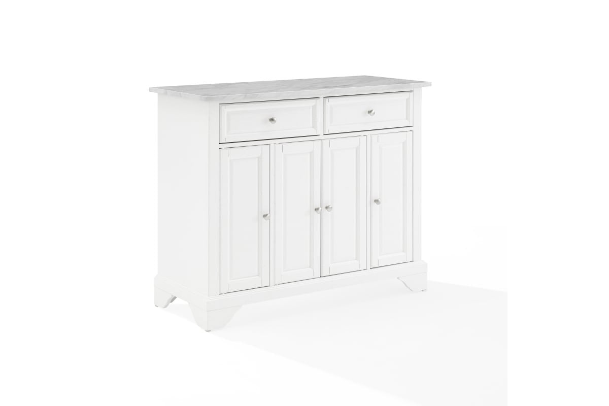 Avery Kitchen Island/Cart - Distressed White & White Marble