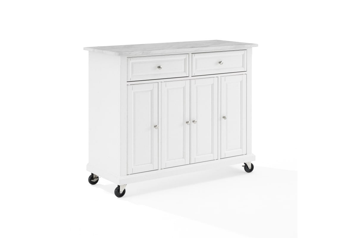 Avery Kitchen Island/Cart - Distressed White & White Marble