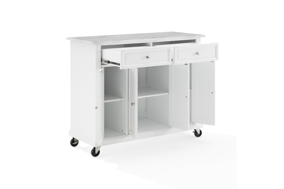 Avery Kitchen Island/Cart - Distressed White & White Marble