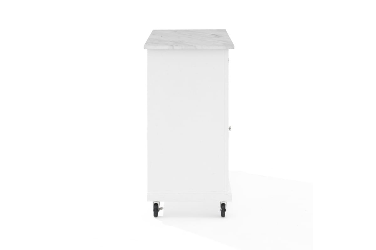 Avery Kitchen Island/Cart - Distressed White & White Marble