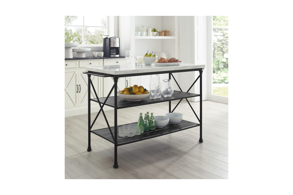 Madeleine Kitchen Island - Black & White Marble