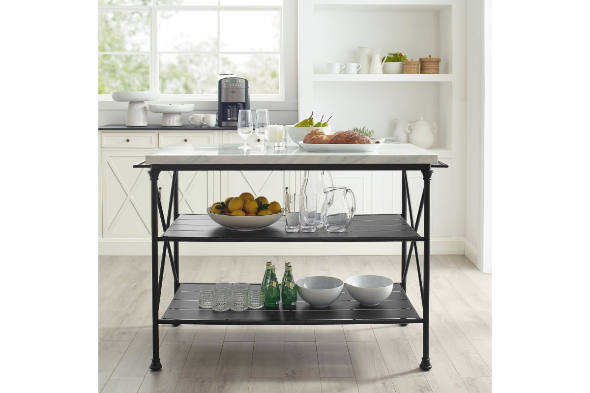 Madeleine Kitchen Island - Black & White Marble