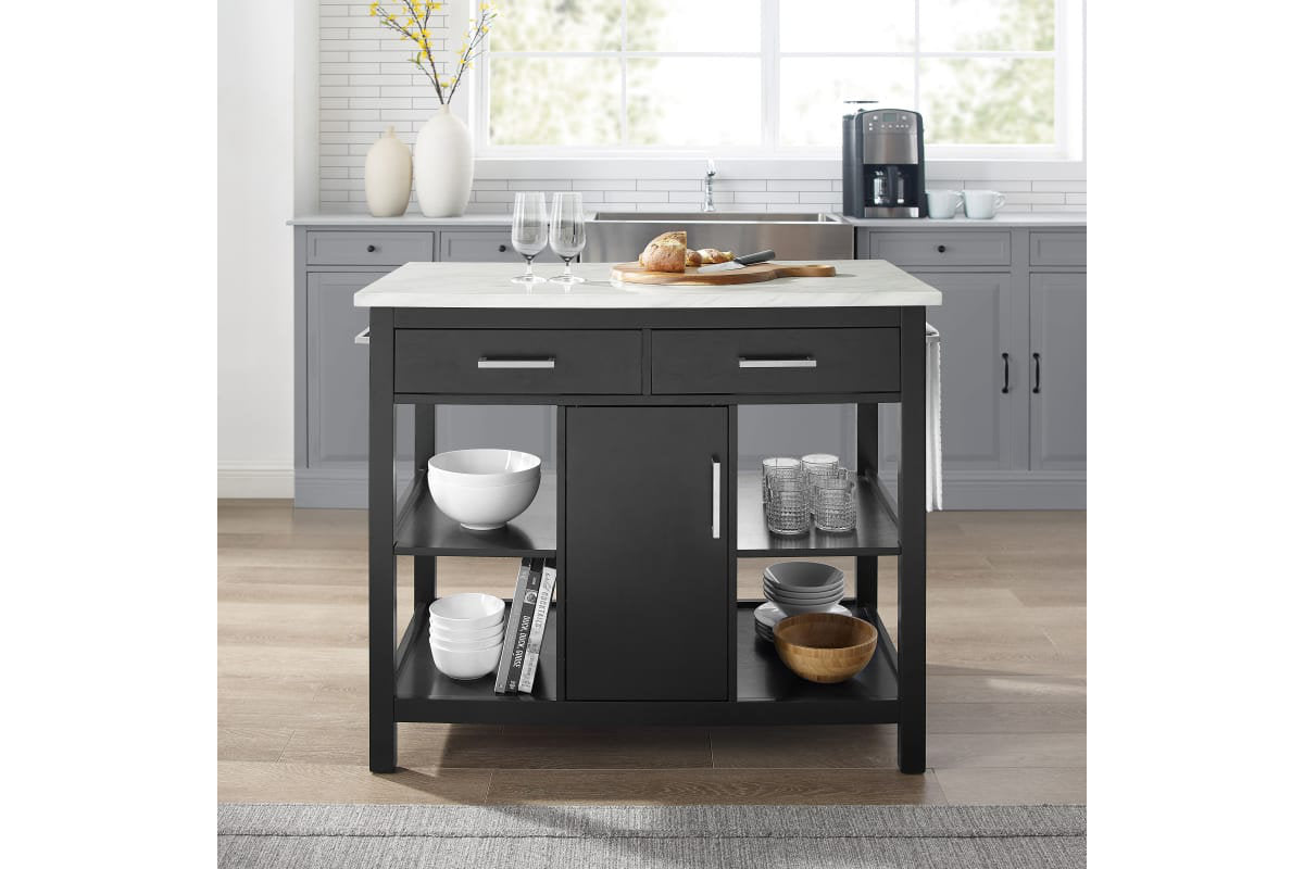 Audrey Faux Marble Top Kitchen Island - Black & White Marble Top