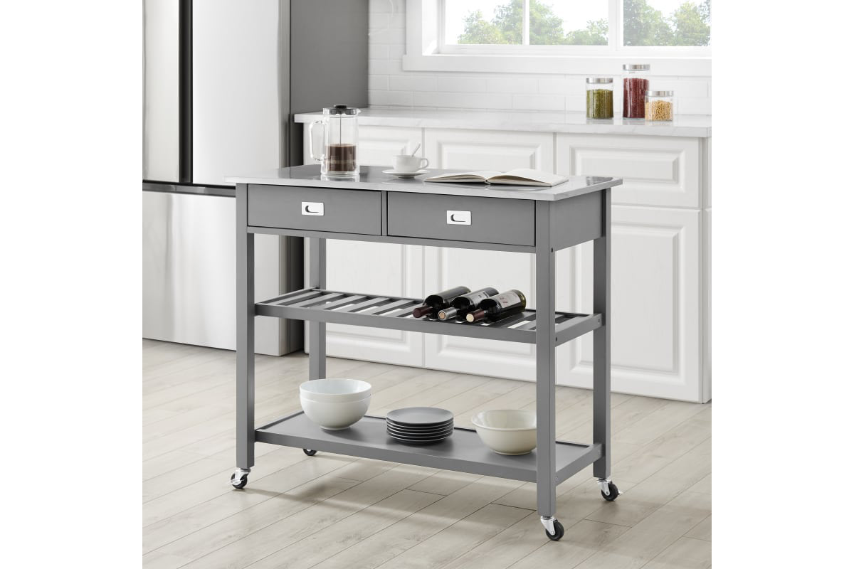 Chloe Stainless Steel Top Kitchen Island/Cart  - Gray