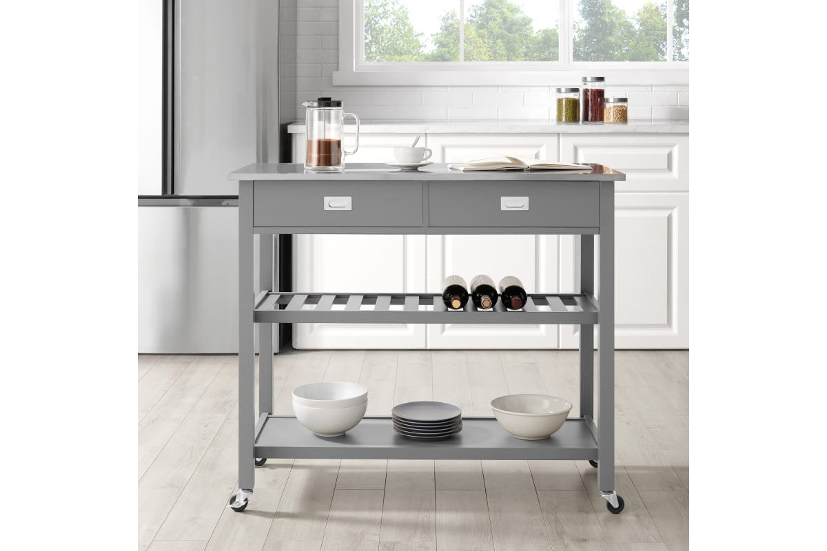 Chloe Stainless Steel Top Kitchen Island/Cart  - Gray