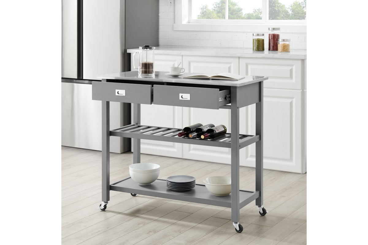 Chloe Stainless Steel Top Kitchen Island/Cart  - Gray