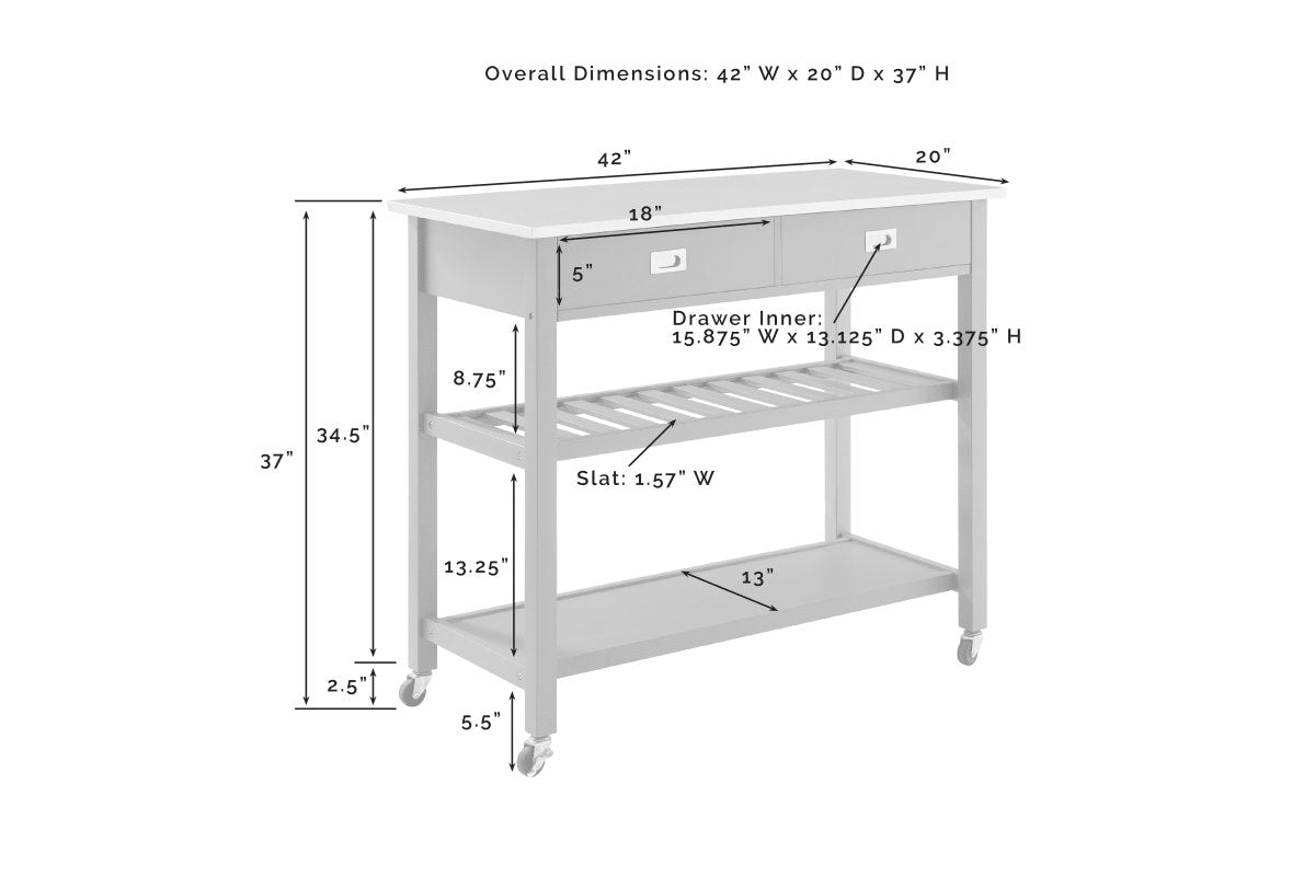 Chloe Stainless Steel Top Kitchen Island/Cart  - Gray