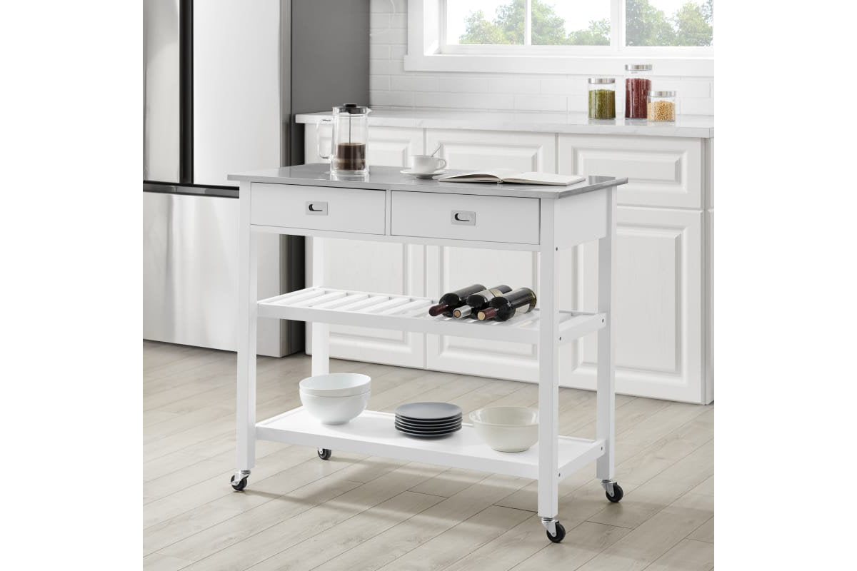 Chloe Stainless Steel Top Kitchen Island/Cart - White