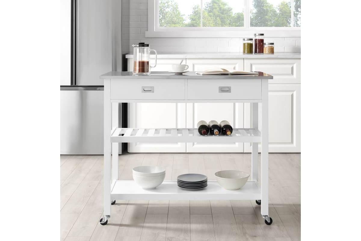 Chloe Stainless Steel Top Kitchen Island/Cart - White