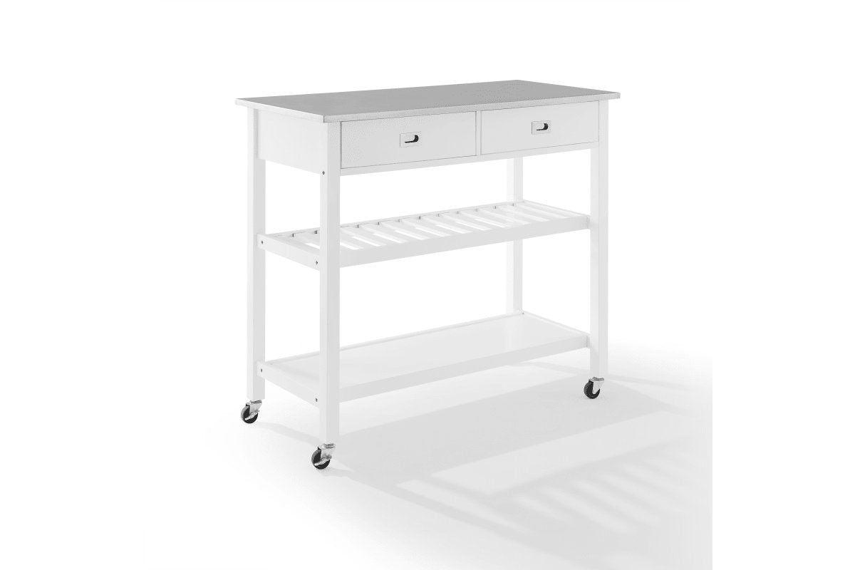 Chloe Stainless Steel Top Kitchen Island/Cart - White