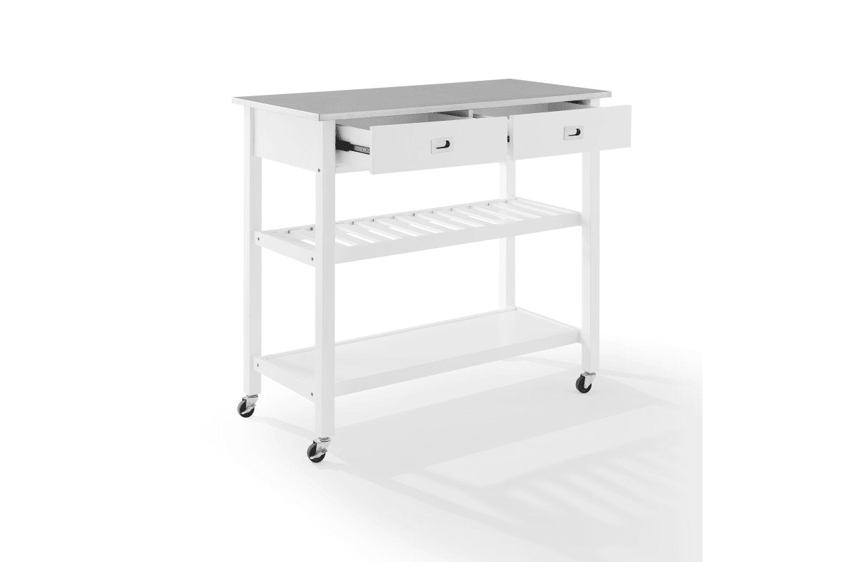 Chloe Stainless Steel Top Kitchen Island/Cart - White