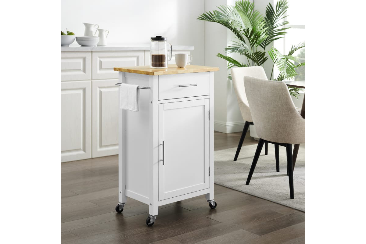 Savannah Wood Top Compact Kitchen Island/Cart - White & Natural