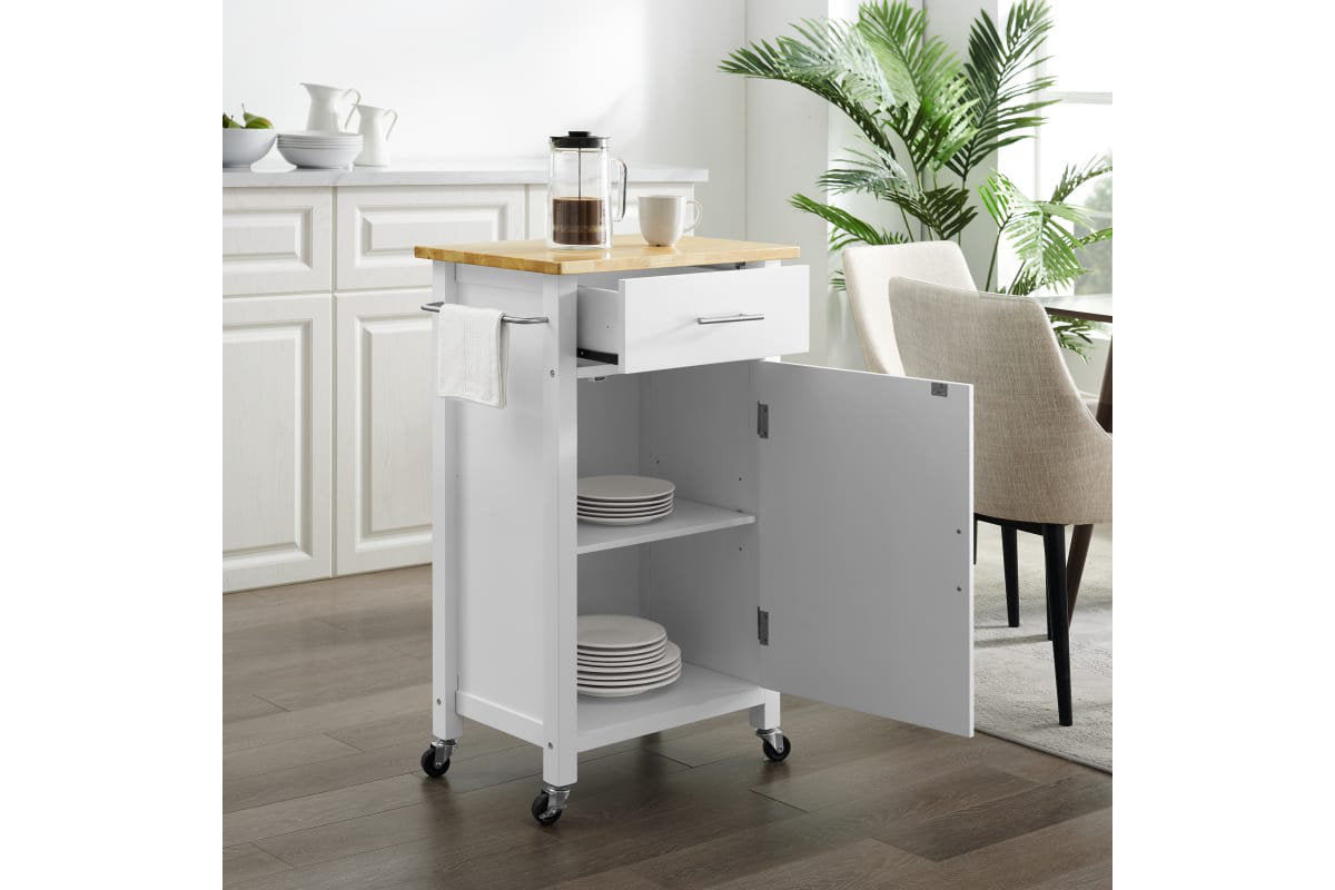 Savannah Wood Top Compact Kitchen Island/Cart - White & Natural