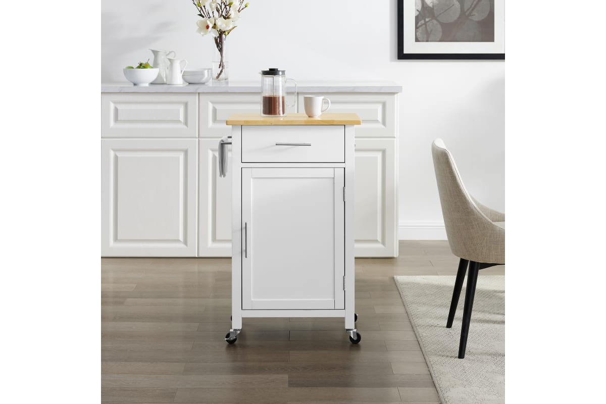 Savannah Wood Top Compact Kitchen Island/Cart - White & Natural