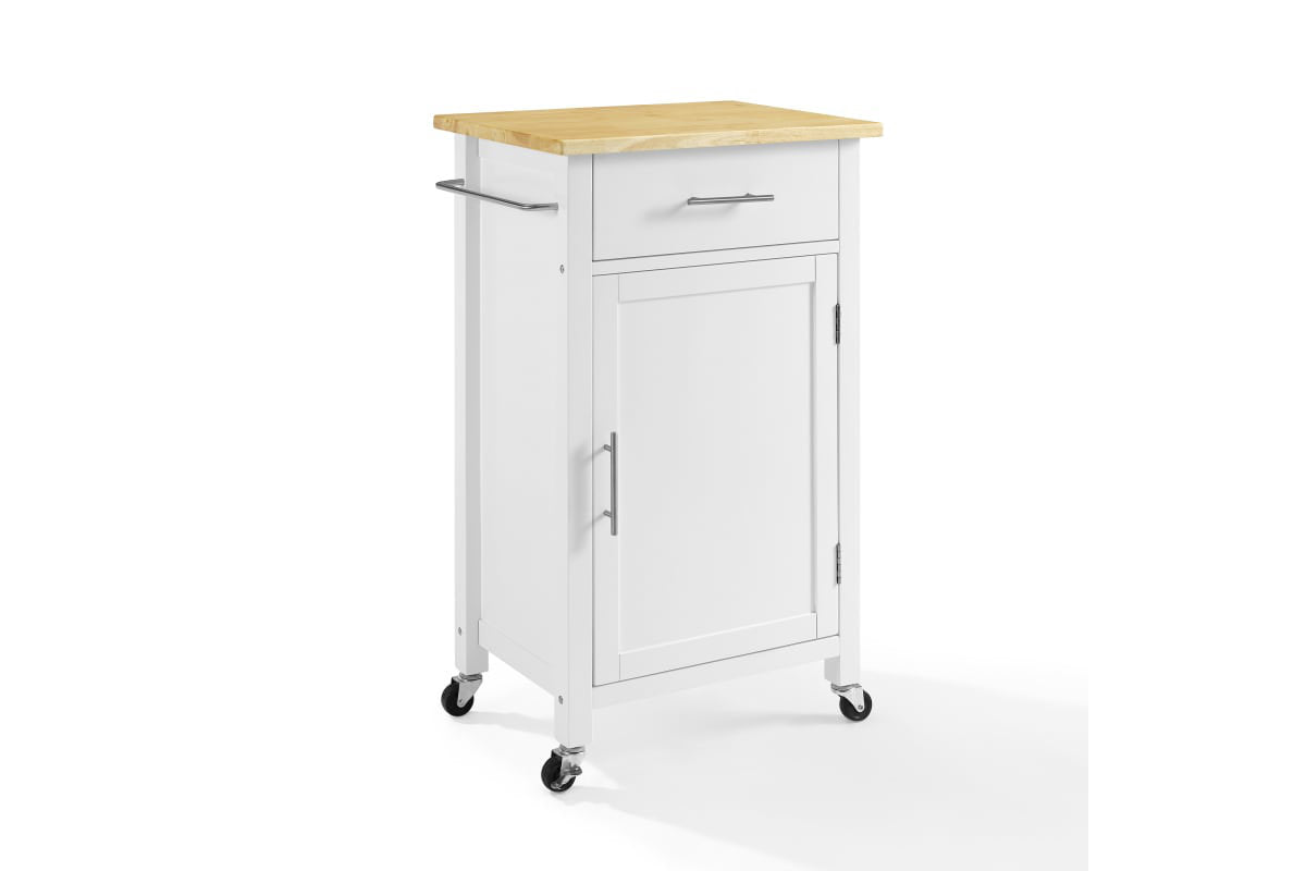 Savannah Wood Top Compact Kitchen Island/Cart - White & Natural