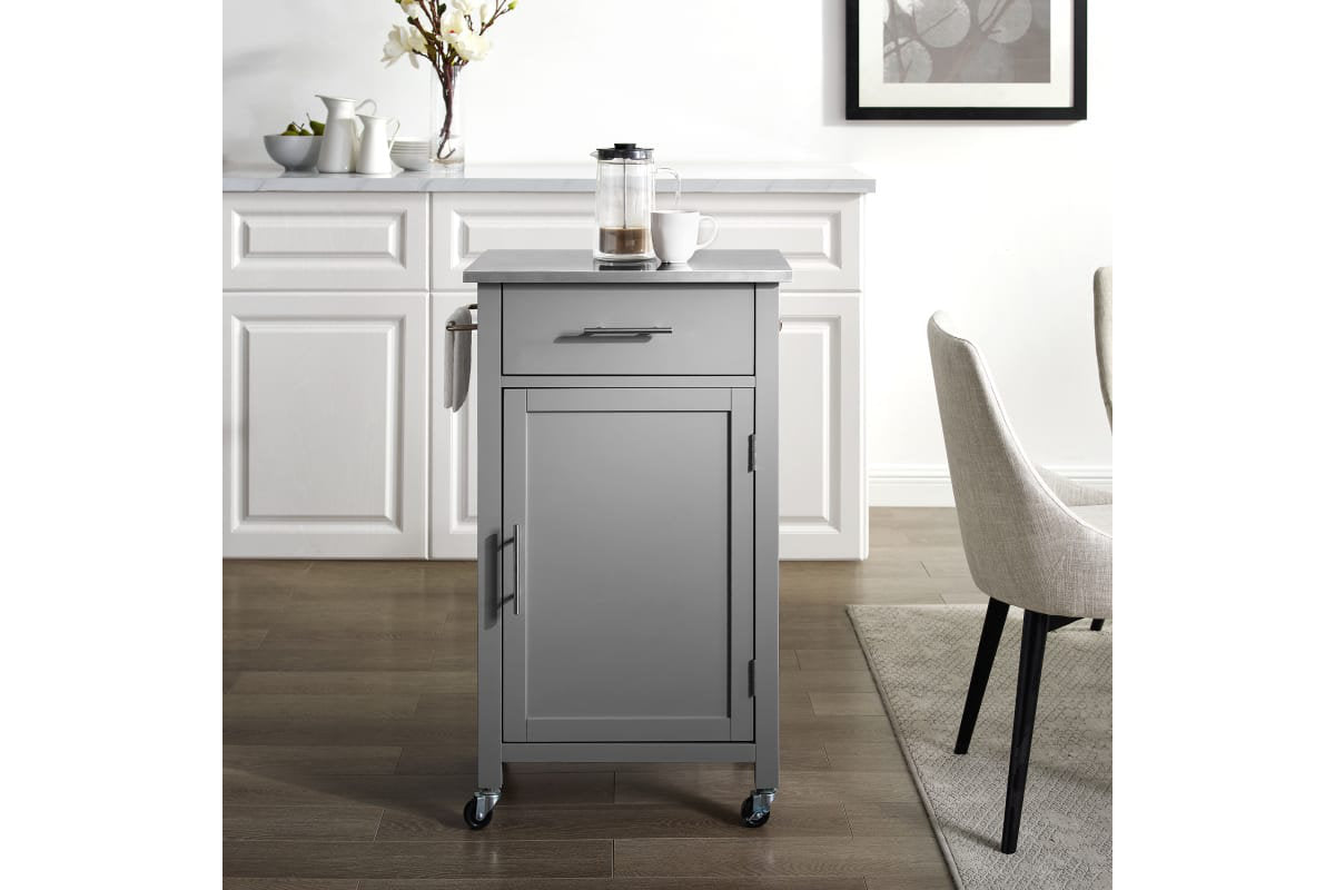 Savannah Stainless Steel Top Compact Kitchen Island/Cart - Gray