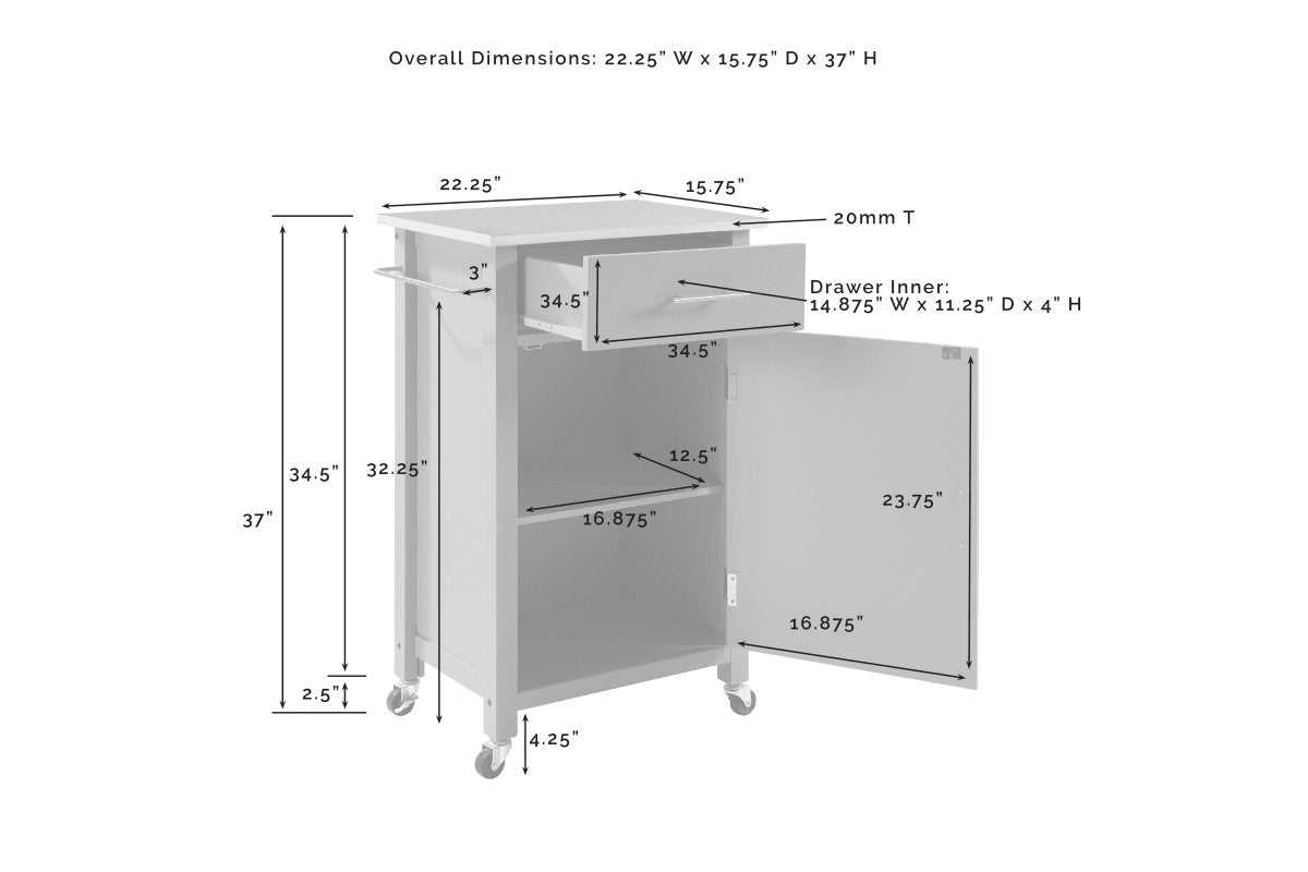 Savannah Stainless Steel Top Compact Kitchen Island/Cart - Gray