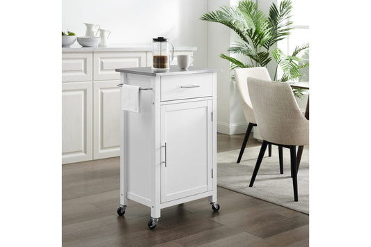 Savannah Stainless Steel Top Compact Kitchen Island/Cart - White