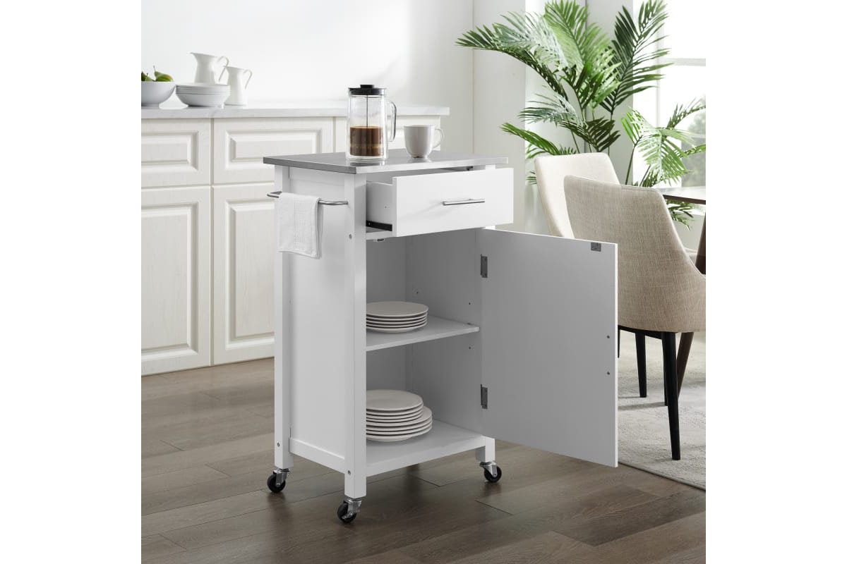 Savannah Stainless Steel Top Compact Kitchen Island/Cart - White